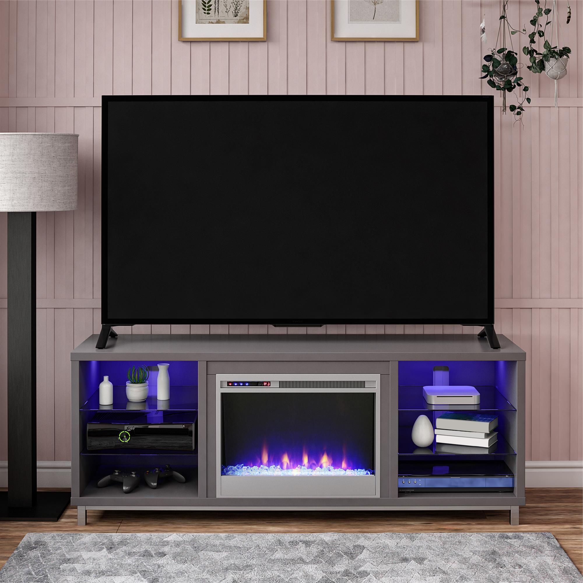 Ameriwood Lumina Fireplace Tv Stand For Tvs Up To 70" Wide Inside Ameriwood Home Rhea Tv Stands For Tvs Up To 70&quot; In Black Oak (Gallery 1 of 20)