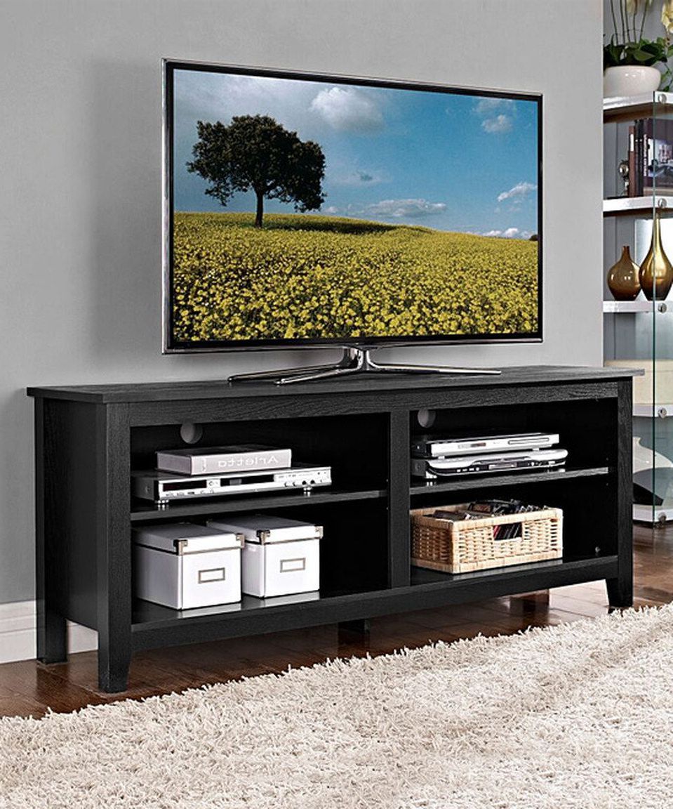 Another Great Find On #zulily! 58'' Black Wood Tv Stand In Walker Edison Wood Tv Media Storage Stands In Black (View 8 of 20)