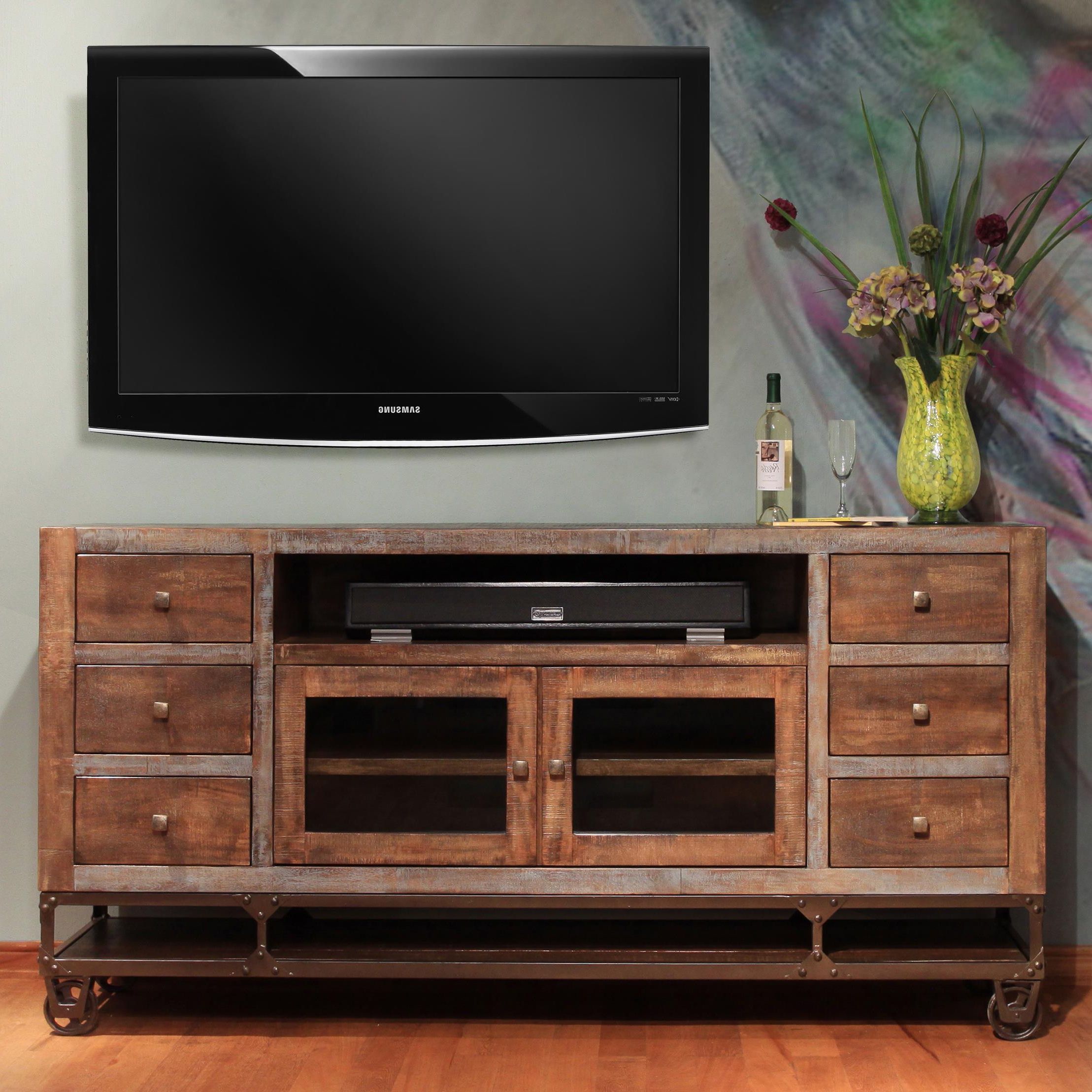 Artisan Home Urban Gold 76" Solid Wood Tv Stand | Suburban Within Dillon Tv Stands Oak (Gallery 2 of 20)