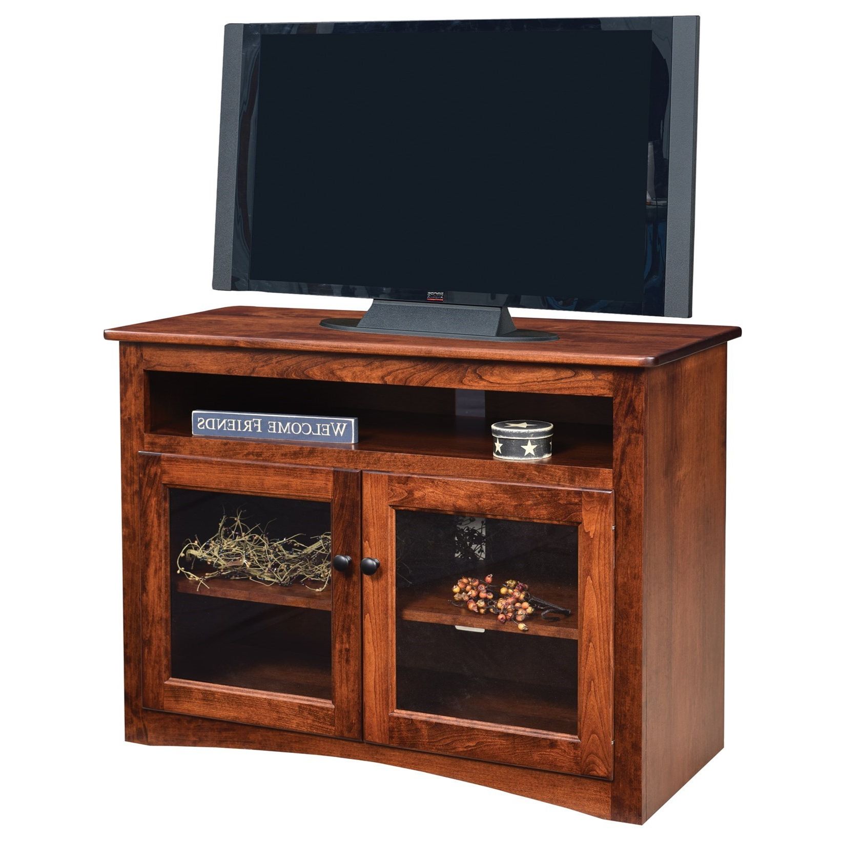 Ashery Oak Economy 40" Customizable Solid Wood Tv Stand In Modern Tv Stands In Oak Wood And Black Accents With Storage Doors (View 2 of 20)
