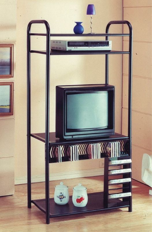 Asia Direct 508a 33" Wide Black Metal Finish Tv Stand Inside Tiva Oak Ladder Tv Stands (View 9 of 20)