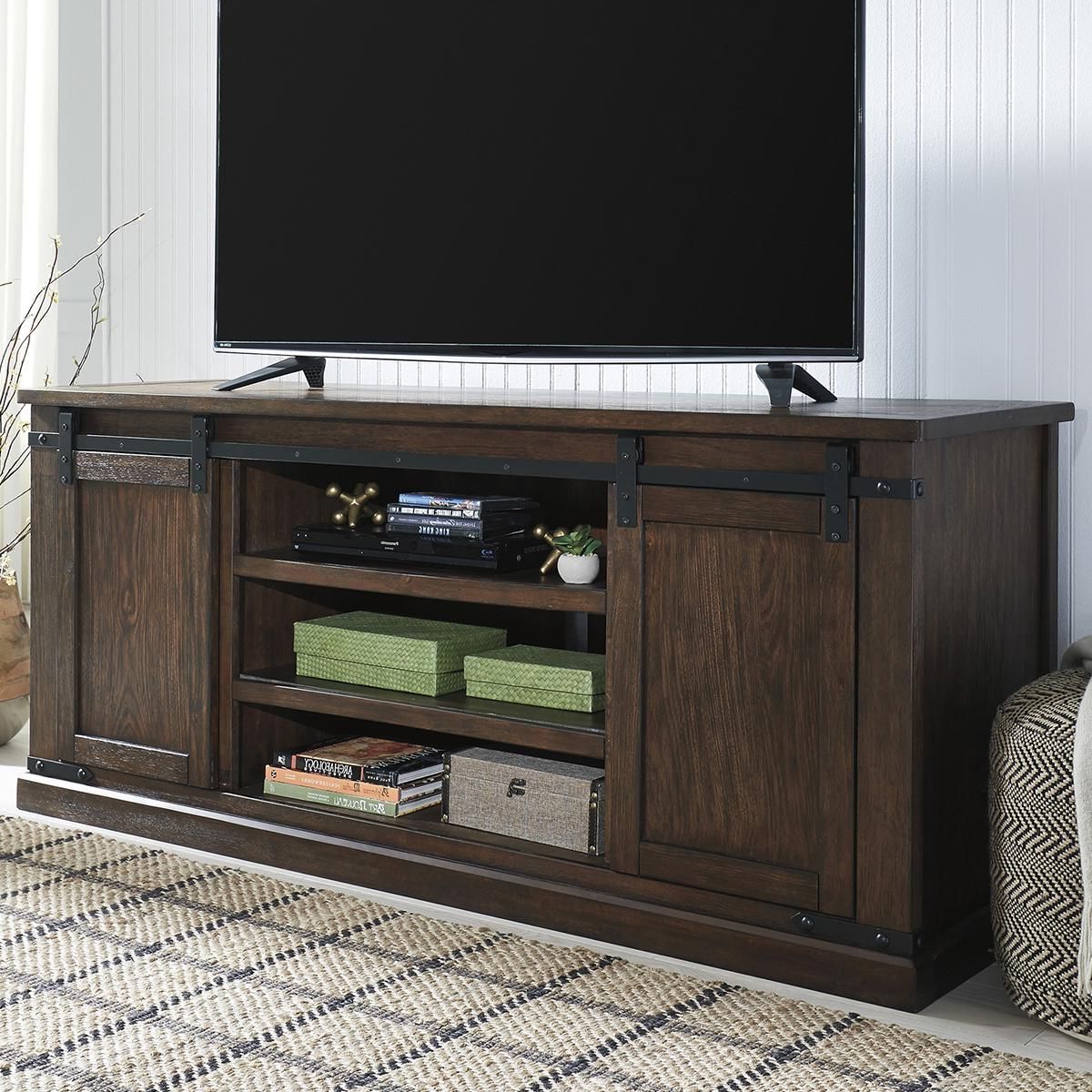 At Home Budmore Extra Large Tv Stand In Rustic Brown Within Chromium Extra Wide Tv Unit Stands (Gallery 1 of 20)