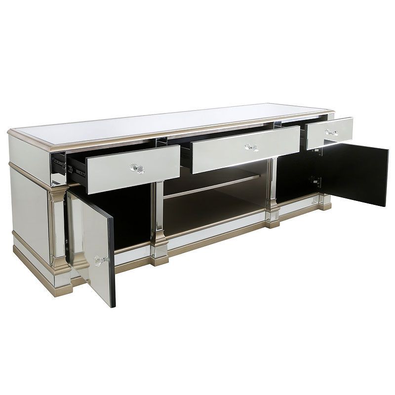 Athens Gold Mirrored Tv Entertainment Stand – Large Intended For Loren Mirrored Wide Tv Unit Stands (View 15 of 20)