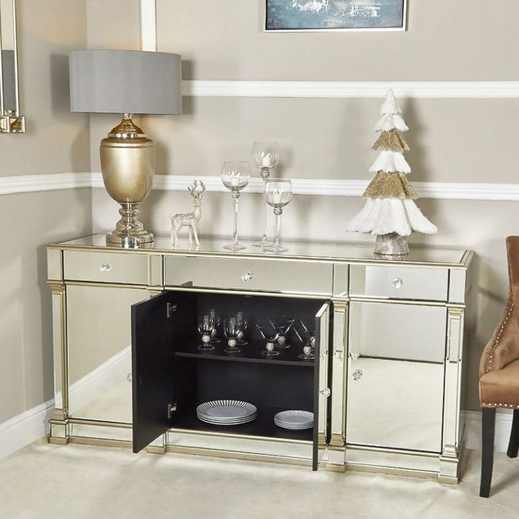 Athens Gold Mirrored Tv Entertainment Stand – Large (with Within Loren Mirrored Wide Tv Unit Stands (Gallery 7 of 20)