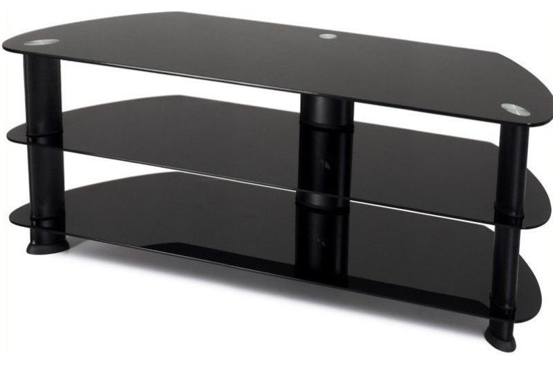 Atlin Designs 55" Tv Stand In Satin Black – Contemporary With Bromley Oak Corner Tv Stands (Gallery 6 of 20)