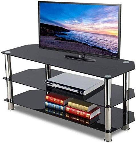 Beautiful Dlandhome Black Tempered Glass Corner Tv Stand Within Contemporary Black Tv Stands Corner Glass Shelf (View 10 of 20)