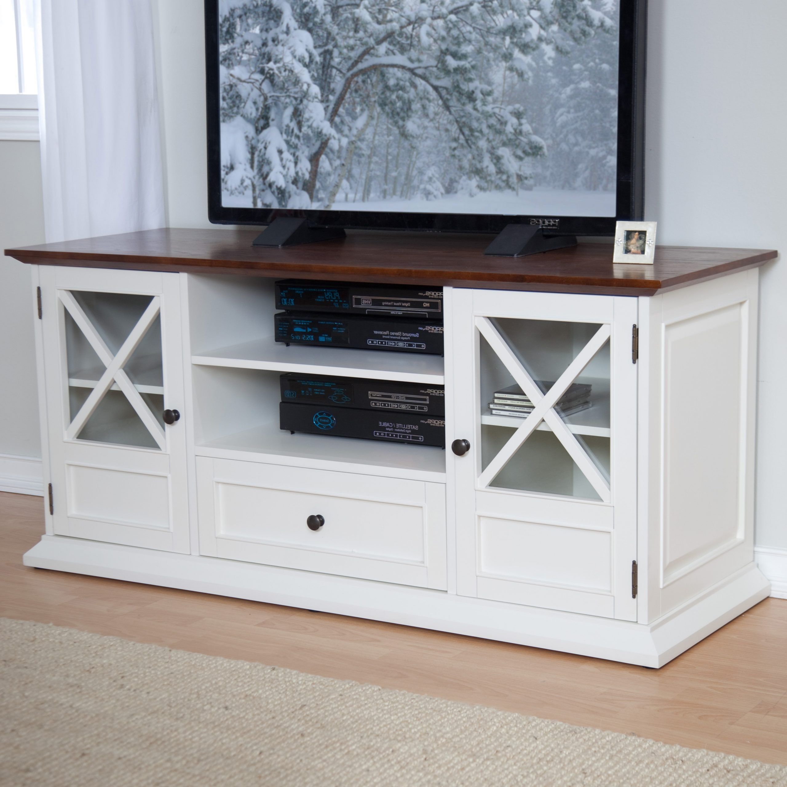 Belham Living Hampton 55 Inch Tv Stand – White/oak At In Bromley White Wide Tv Stands (Gallery 8 of 20)