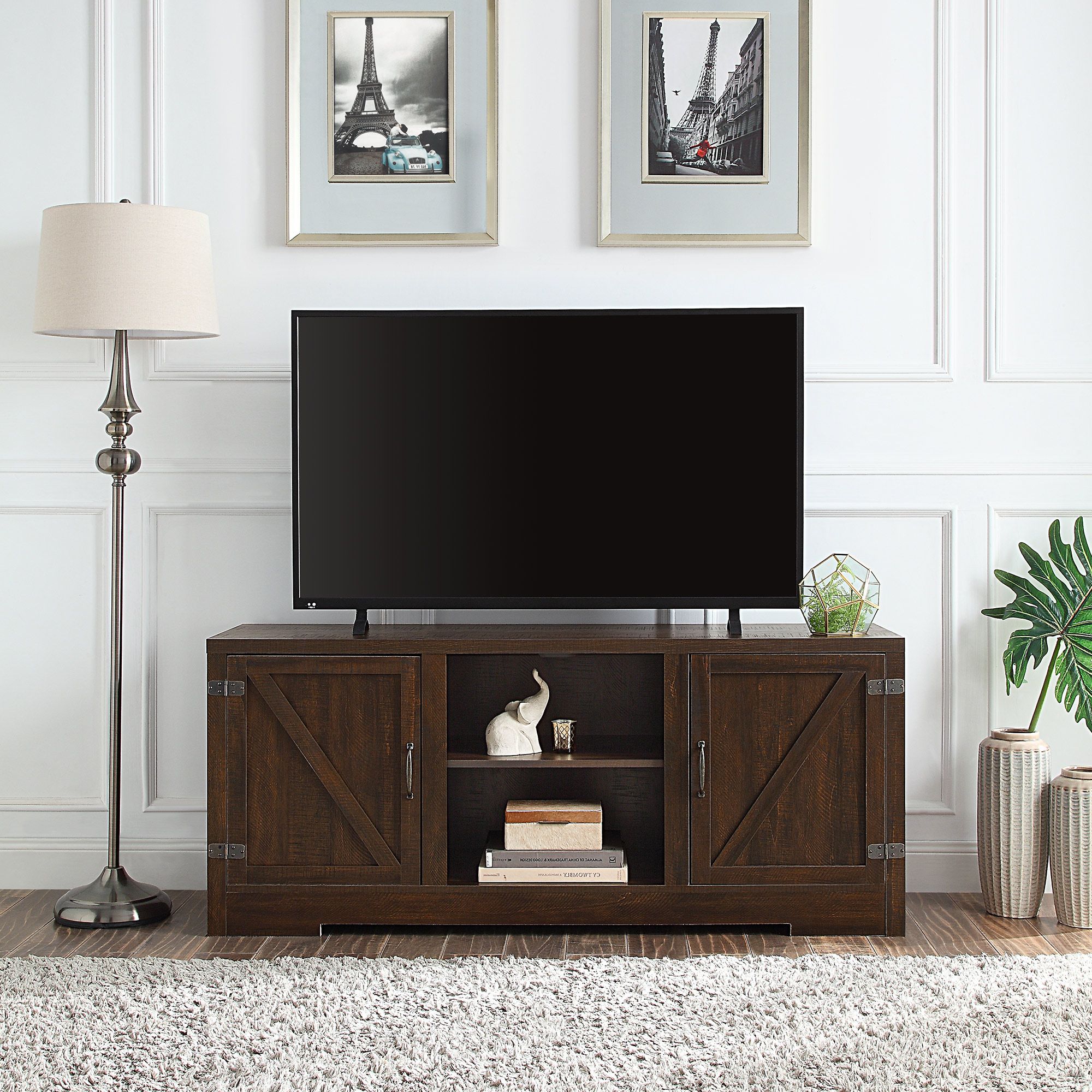 Belleze Hilo 58 Inch Barn Door Tv Stand Console For Tvs Up Pertaining To Kamari Tv Stands For Tvs Up To 58" (Gallery 10 of 20)