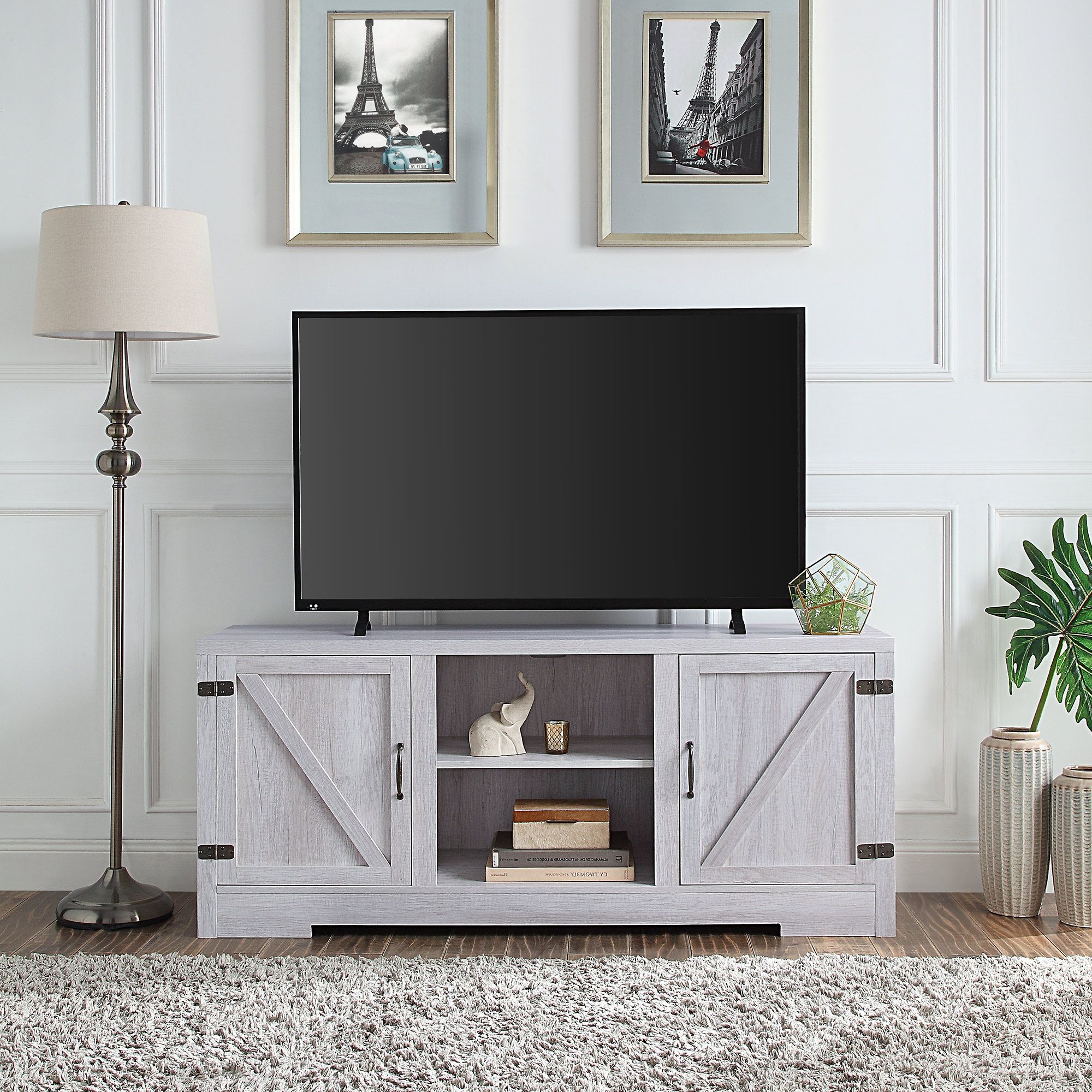 Belleze Hilo 58 Inch Barn Door Tv Stand Console For Tvs Up Within Karon Tv Stands For Tvs Up To 65" (View 8 of 20)