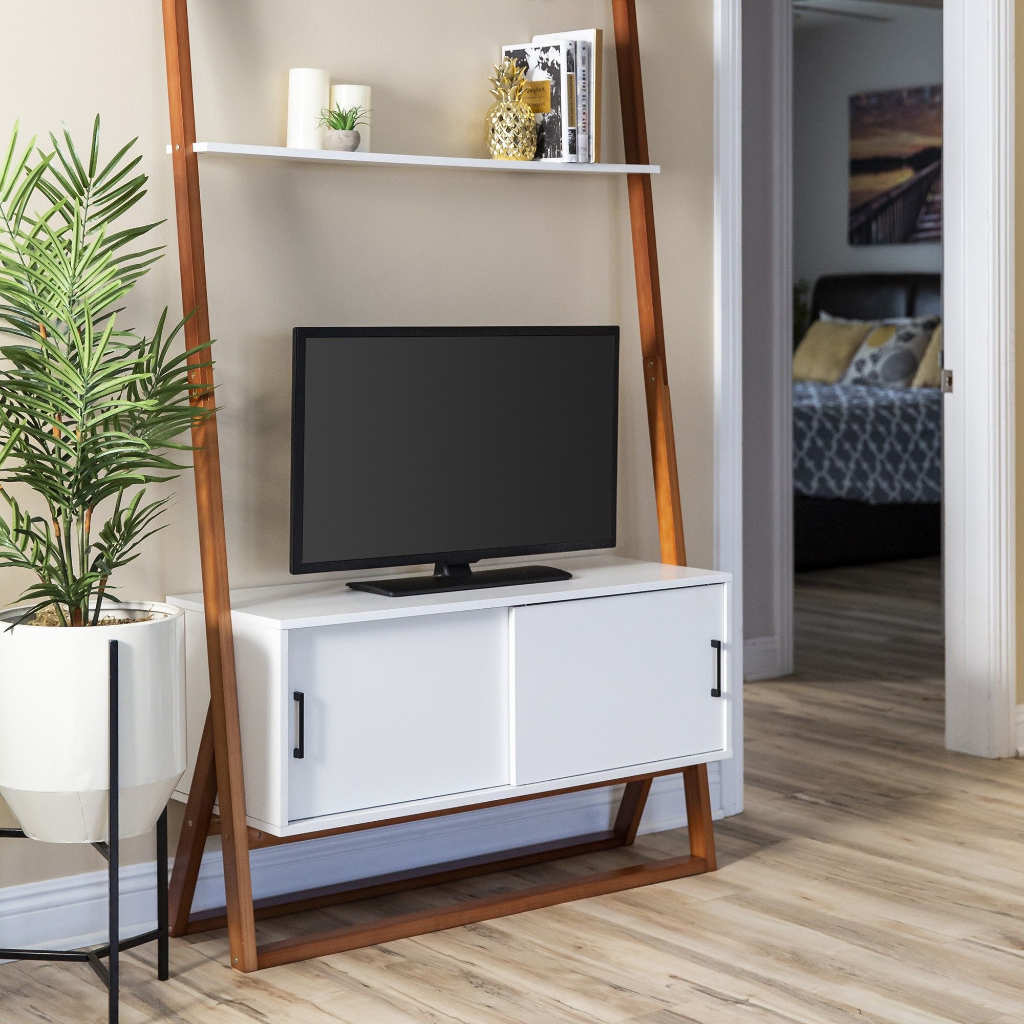 Best Choice Products 42in Modern Wooden Ladder Shelf Tv With Tiva White Ladder Tv Stands (Gallery 19 of 20)