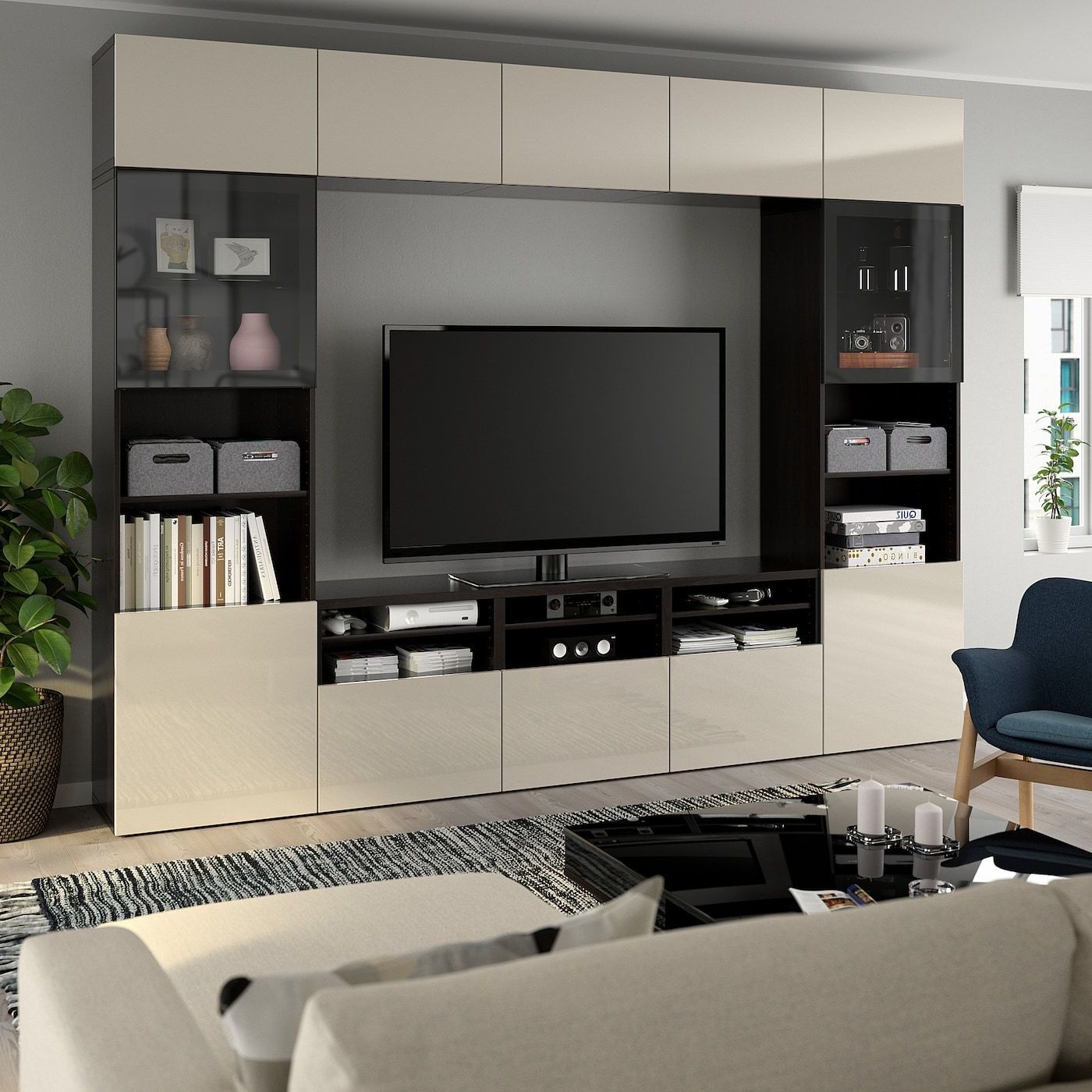 Bestå Tv Storage Combination/glass Doors – Black Brown Inside Dark Brown Tv Cabinets With 2 Sliding Doors And Drawer (View 7 of 20)