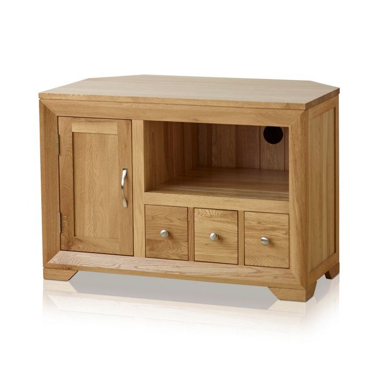 Bevel Small Corner Tv Cabinet In Solid Oak | Oak Furniture With Kemble For Tvs Up To  (View 5 of 20)