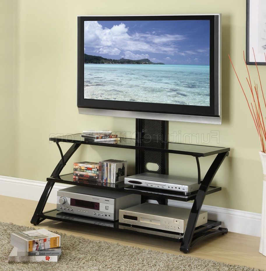 Black Finish Modern 3 Shelf Tv Stand With Modern Black Tabletop Tv Stands (View 2 of 20)
