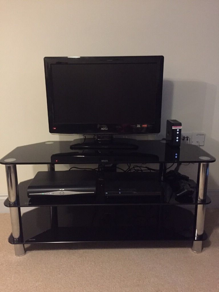 Black Glass/ Chrome Tv Stand With 3 Shelves | In Coulsdon With Contemporary Black Tv Stands Corner Glass Shelf (View 15 of 20)