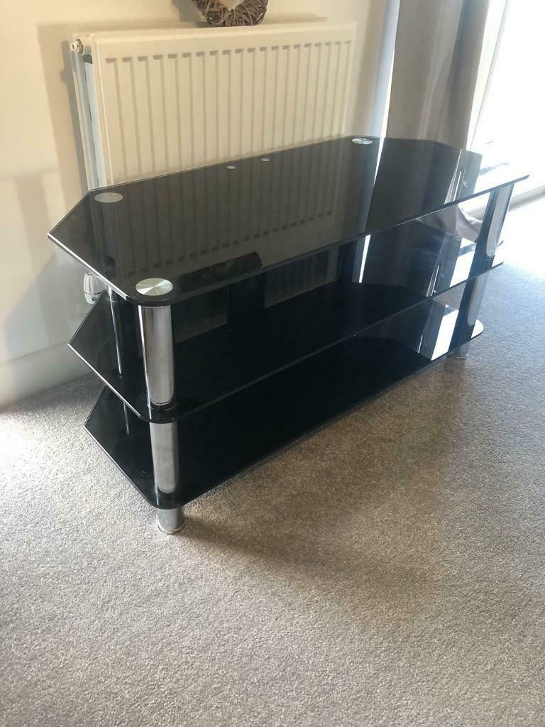 Black Glass & Chrome Tv Unit Stand | In Keynsham, Bristol Intended For Chromium Extra Wide Tv Unit Stands (Gallery 15 of 20)