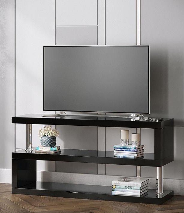 Black High Gloss 's' Television Stand Pertaining To Modern Black Tabletop Tv Stands (View 5 of 20)
