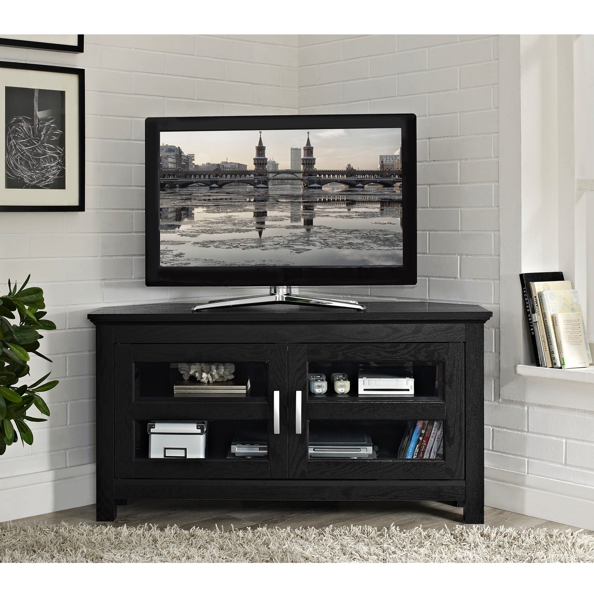 Black Wood 44 Inch Corner Tv Stand – Overstock Shopping Throughout Dillon Black Tv Unit Stands (Gallery 7 of 20)