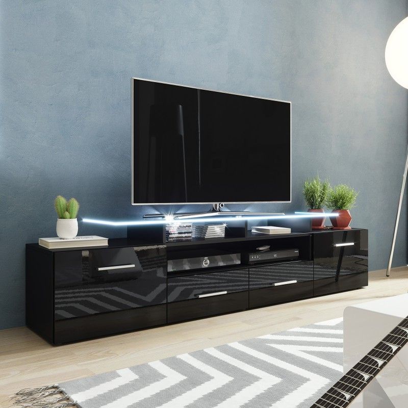 Bmf Evora Black Tv Stand 194cm Wide Black High Gloss Led Pertaining To Copen Wide Tv Stands (View 6 of 20)