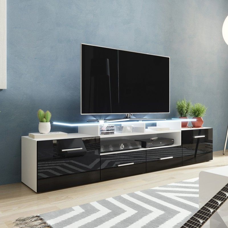 Bmf Evora White Tv Stand 194cm Wide Black High Gloss Led With Regard To Bromley White Wide Tv Stands (Gallery 1 of 20)