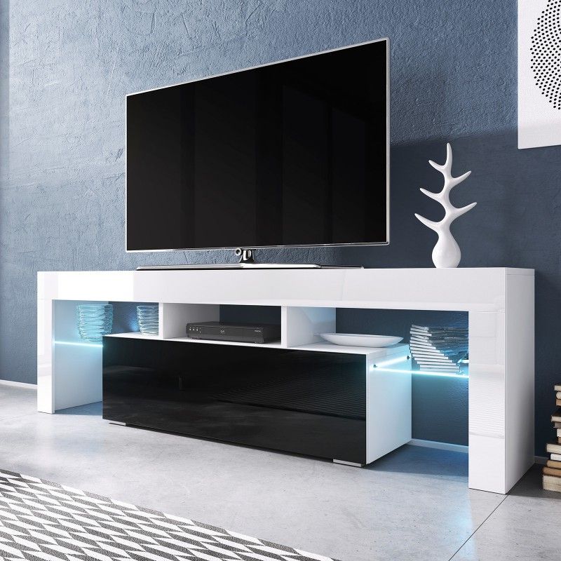 Bmf Toro Tv Stand 138cm Wide White Black High Gloss Led Regarding Bromley White Wide Tv Stands (Gallery 2 of 20)