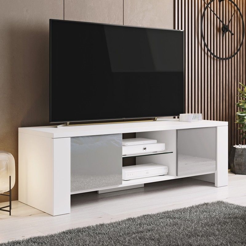 Bmf West Tv Stand 130cm Wide White Matt Grey High Gloss Regarding Bromley White Wide Tv Stands (Gallery 4 of 20)