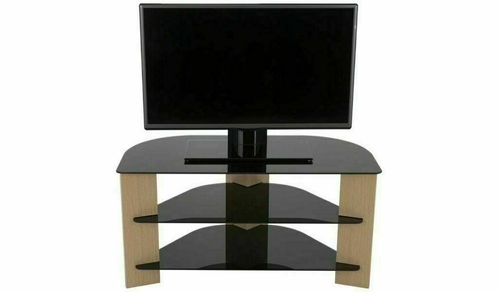 Brand New Avf Up To 42 Inch Tv Stand – Black Glass And Oak Pertaining To Fulton Oak Effect Wide Tv Stands (Gallery 17 of 20)