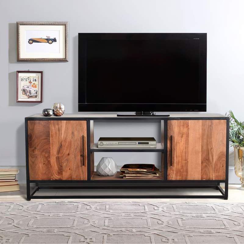 Bring This Spacious 54 Inch Tv Console Home That Offers For Modern Tv Stands In Oak Wood And Black Accents With Storage Doors (Gallery 11 of 20)