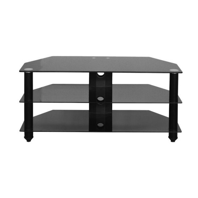 Bromley Black Glass Tv Stand Unit 2 Shelves Cabinet Modern Pertaining To Bromley Black Wide Tv Stands (Gallery 20 of 20)