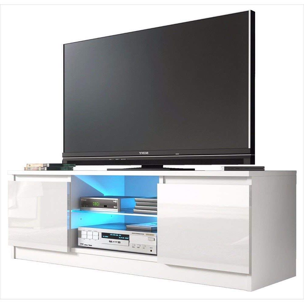 Buy Outad High Gloss Tv Stand With Led Light And 2 Drawers With Regard To Tv Stands With 2 Open Shelves 2 Drawers High Gloss Tv Unis (Gallery 9 of 20)