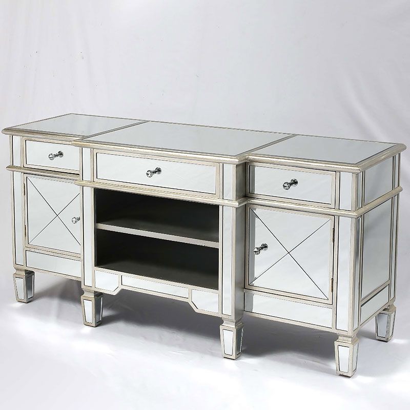 Canterbury Silver Mirrored Venetian Media Entertainment Within Loren Mirrored Wide Tv Unit Stands (Gallery 17 of 20)
