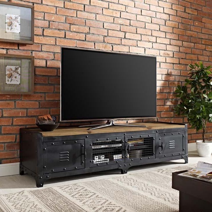 Cellar Black Tv Stand | Industrial Tv Stand, Tv Stand Wood In Industrial Tv Stands With Metal Legs Rustic Brown (Gallery 16 of 20)