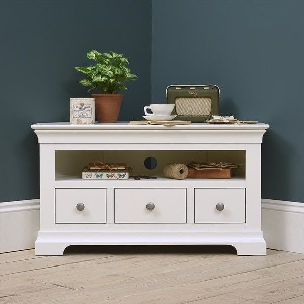Chantilly White Corner Tv Stand – Up To 45" – The Cotswold Pertaining To Bromley Grey Tv Stands (View 9 of 20)