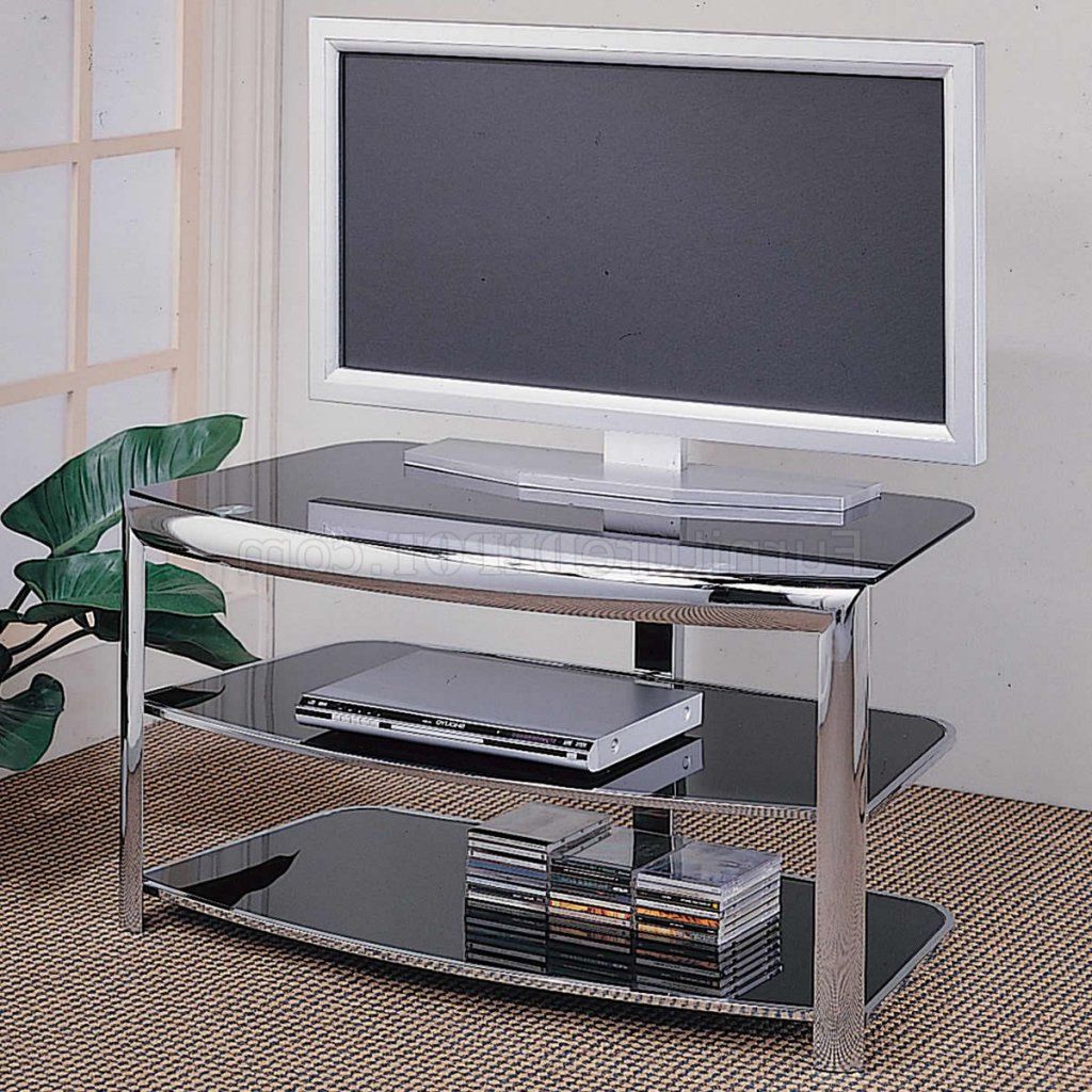Chrome Metal Frame & Black Tempered Glass Modern Tv Stand With Regard To Modern Black Tabletop Tv Stands (View 10 of 20)