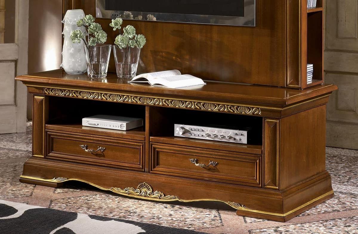 Classic Tv Stand In Carved Wood, Gold Leaf Finish | Idfdesign In Richmond Tv Unit Stands (Gallery 13 of 20)
