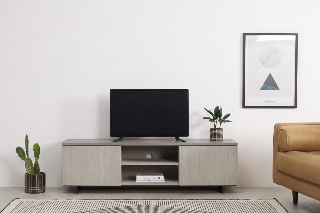 Claus Wide Tv Stand, Grey Concrete And Light Oak | Made Inside Dillon Oak Extra Wide Tv Stands (Gallery 6 of 20)