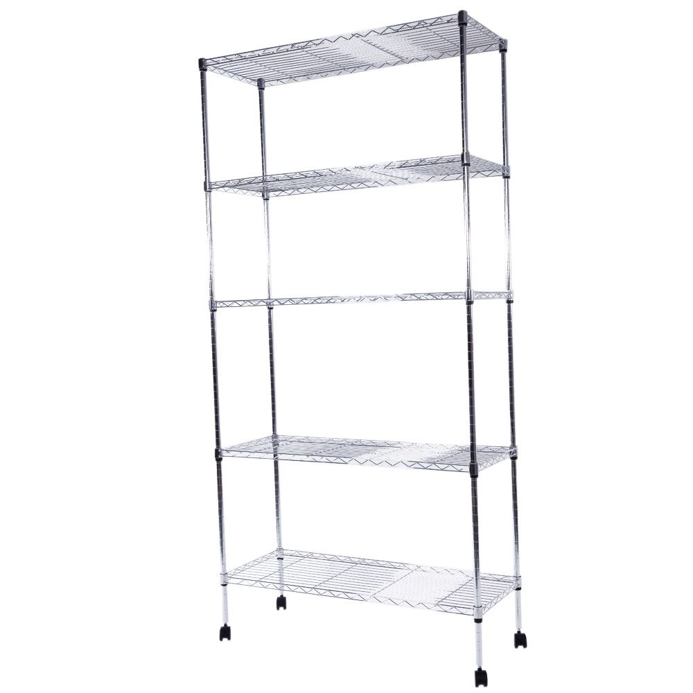 Commercial 5 Tier Shelf Adjustable Wire Metal Shelving Within Rolling Tv Stands With Wheels With Adjustable Metal Shelf (Gallery 20 of 20)