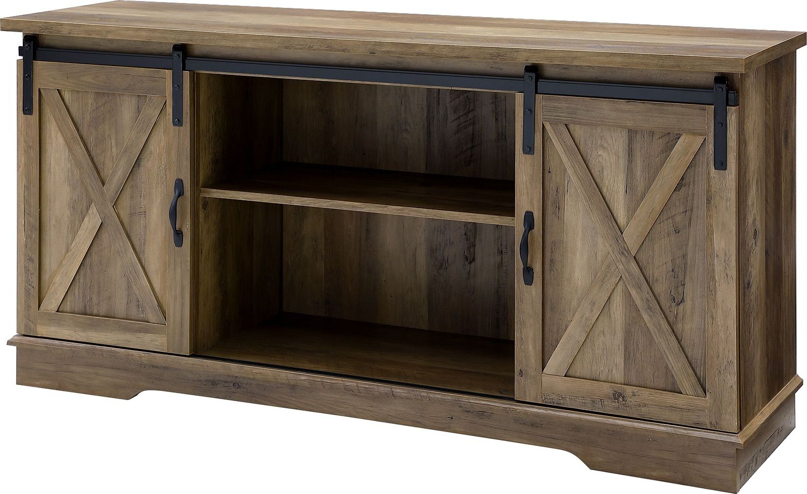 Coneflower Oak 58 In. Console | Barn Door Tv Stand With Jaxpety 58" Farmhouse Sliding Barn Door Tv Stands (Gallery 14 of 20)