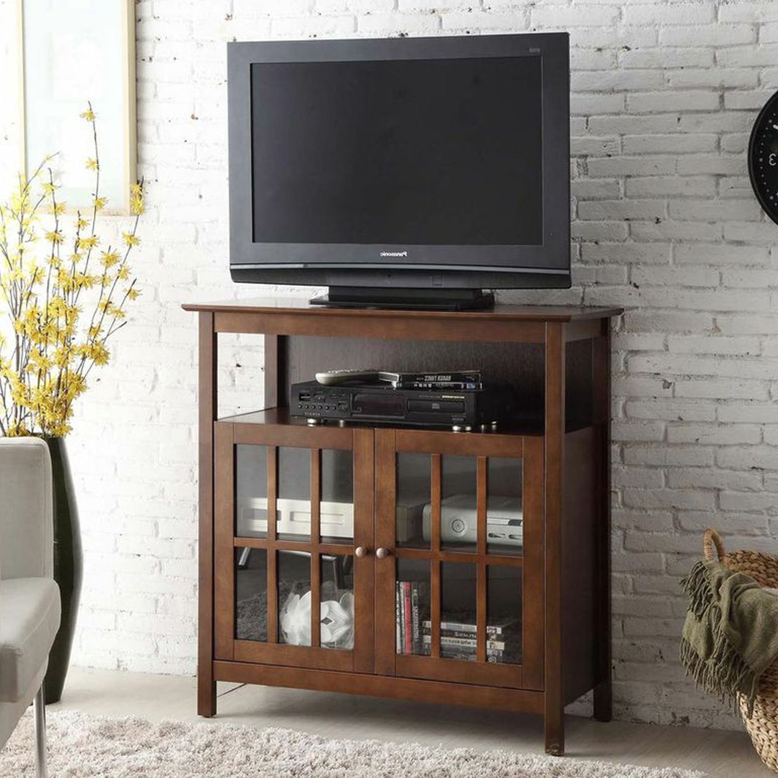 Convenience Concepts Big Sur Highboy Tv Stand – Tv Stands In Wide Tv Stands Entertainment Center Columbia Walnut/black (Gallery 14 of 20)