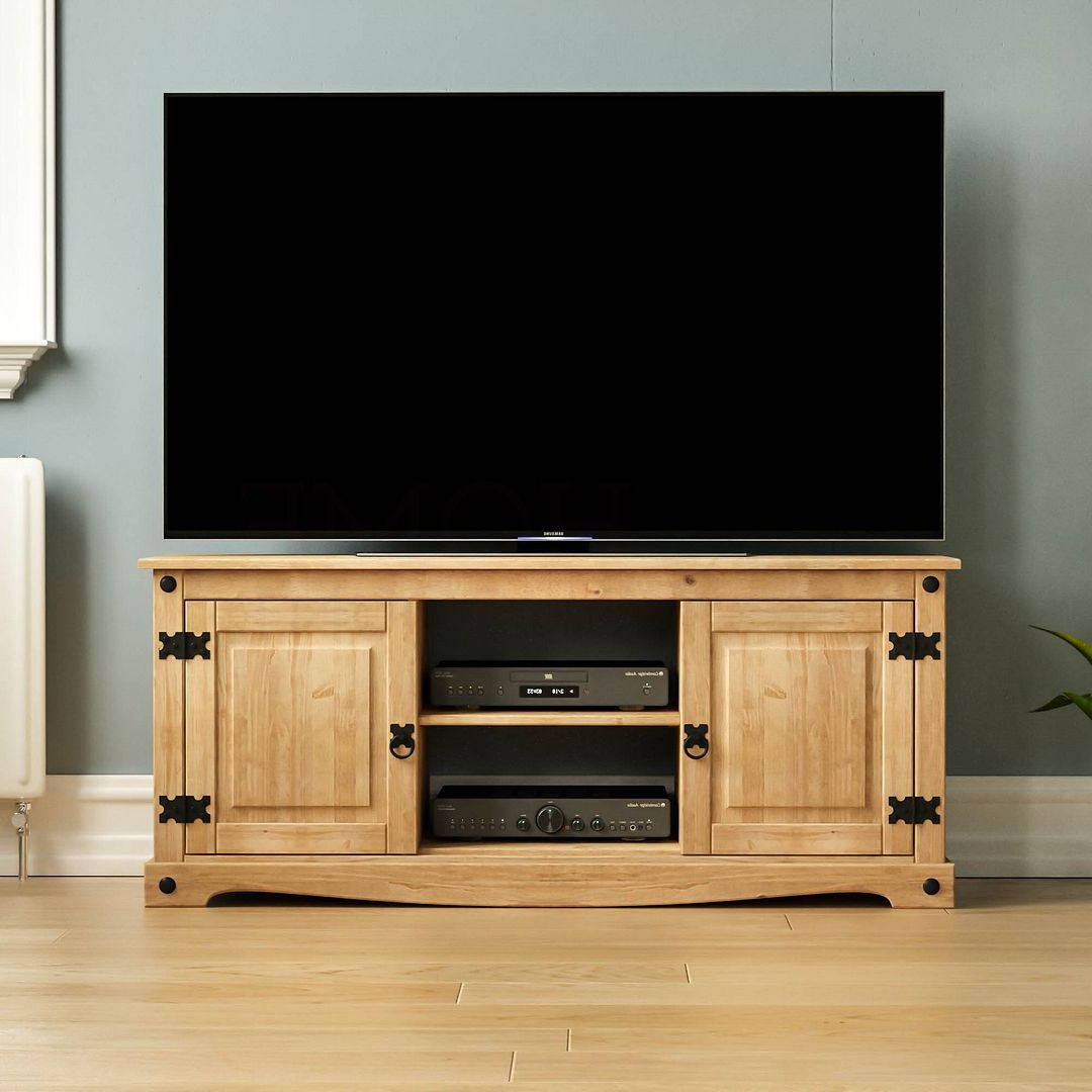 Corona Panama Tv Cabinet Media Dvd Unit Solid Pine Wood Regarding Corona Grey Flat Screen Tv Unit Stands (Gallery 4 of 20)