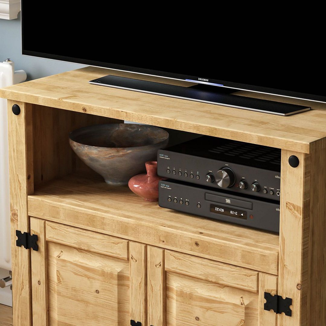 Corona Panama Tv Cabinet Media Dvd Unit Solid Pine Wood With Corona Pine 2 Door 1 Shelf Flat Screen Tv Unit Stands (View 3 of 20)