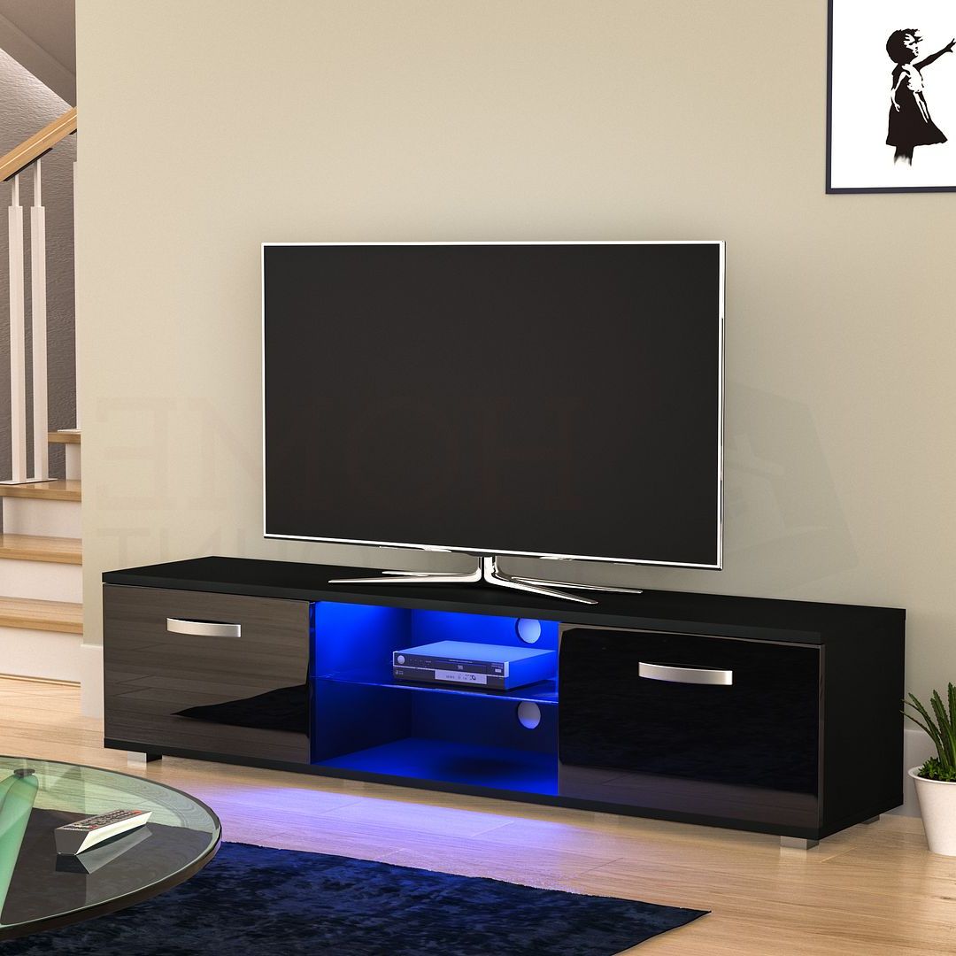 Cosmo Led Tv Unit 2 Door Stand Cabinet Furniture Matte Within Carbon Tv Unit Stands (View 6 of 20)