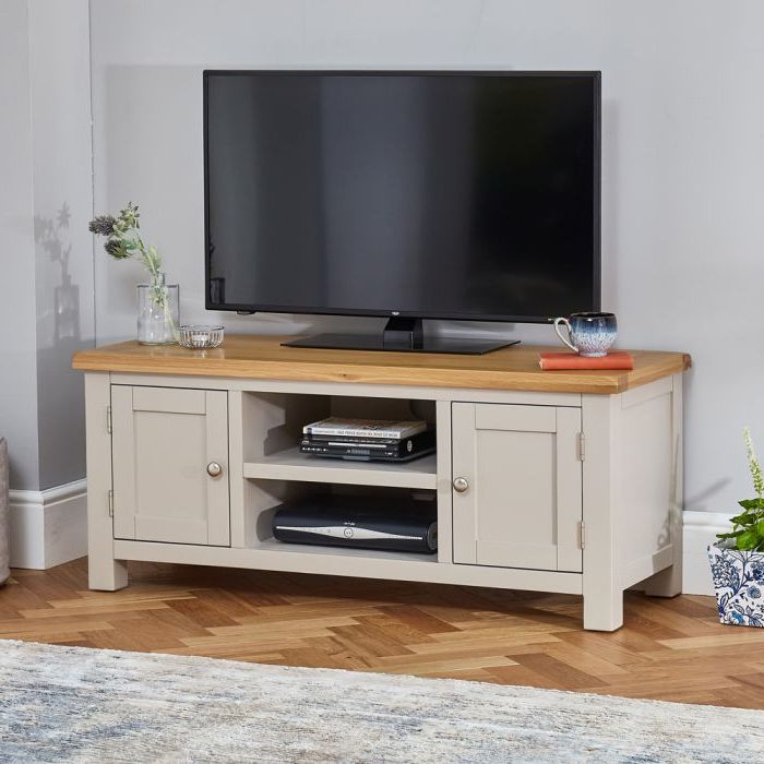 Cotswold Grey Painted Widescreen Tv Unit – Up To 60" Tv For Lucas Extra Wide Tv Unit Grey Stands (View 3 of 20)