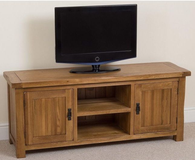 Cotswold Rustic Solid Oak Widescreen #tv #cabinet Only £ Pertaining To Cotswold Cream Tv Stands (Gallery 1 of 20)