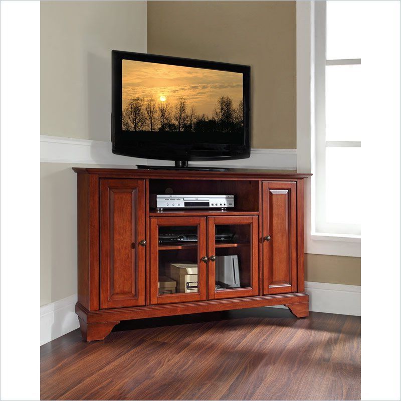 Crosley Lafayette 48" Corner Tv Stand In Cherry | Wood With Priya Corner Tv Stands (Gallery 2 of 20)