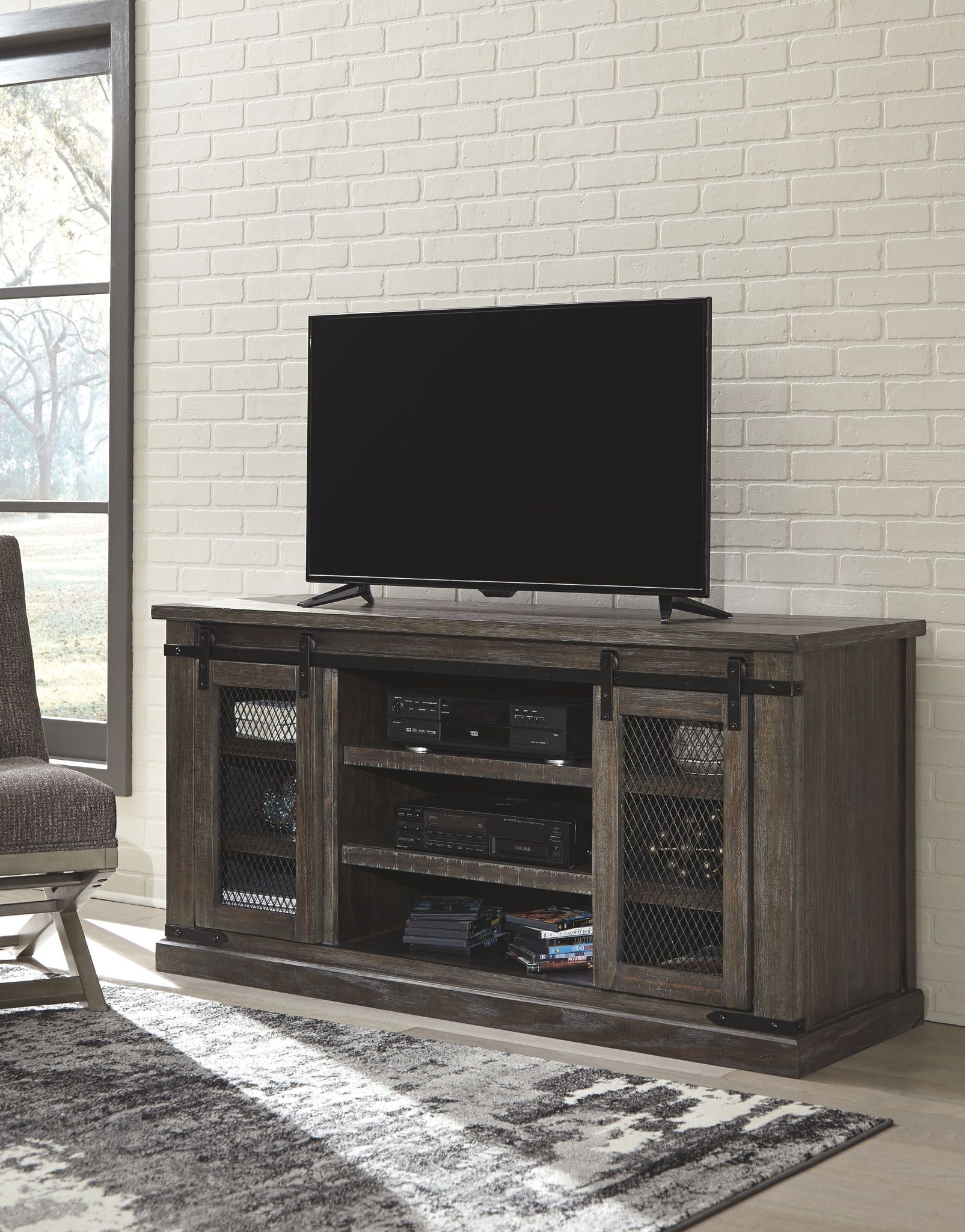 Danell Ridge – Brown – Large Tv Stand | Furniture Regarding Kado Corner Metal Mesh Doors Tv Stands (Gallery 1 of 20)