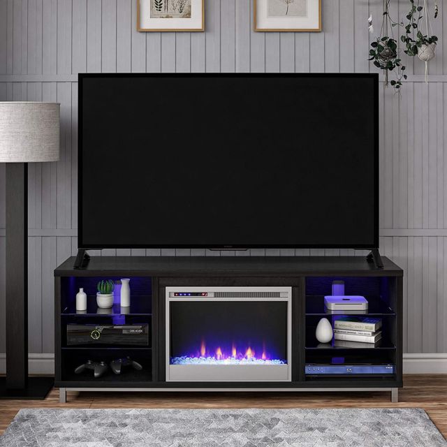 Electric Fireplace Tv Stand 70 Inch Media Entertainment Intended For 57'' Tv Stands With Led Lights Modern Entertainment Center (Gallery 20 of 20)