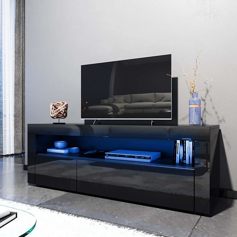 Elegant 1200mm Modern Black Gloss Tv Unit Stand With Led For Polar Led Tv Stands (Gallery 8 of 20)