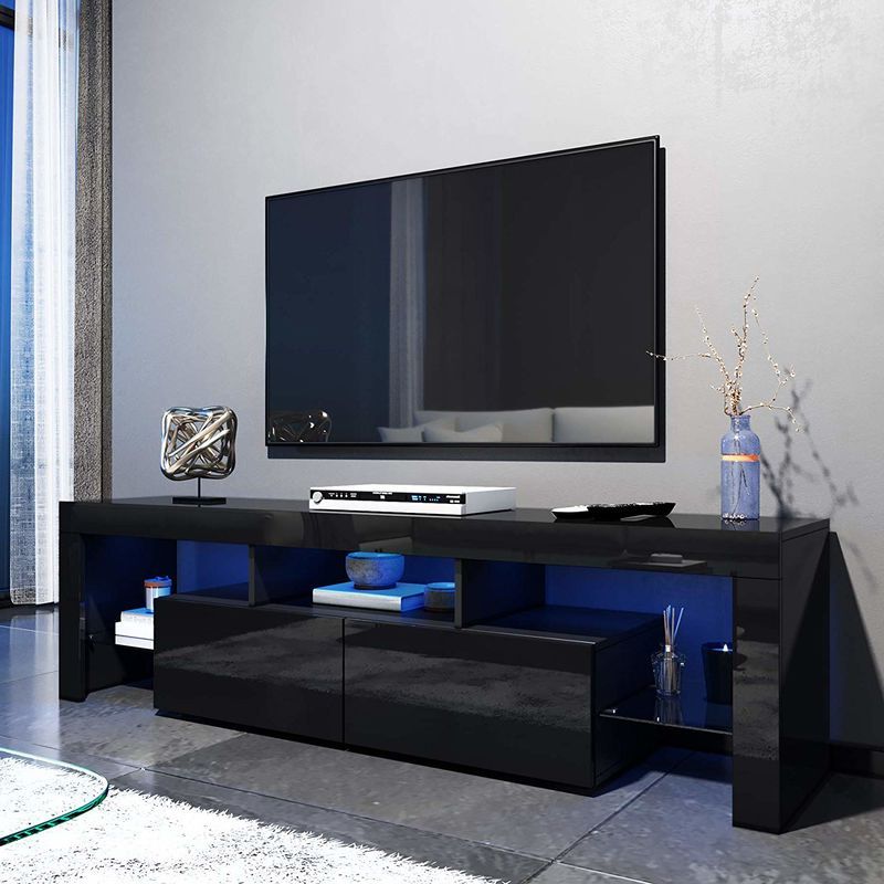 Elegant 1600mm Modern Black Gloss Tv Unit Stand With Led Inside Polar Led Tv Stands (Gallery 5 of 20)
