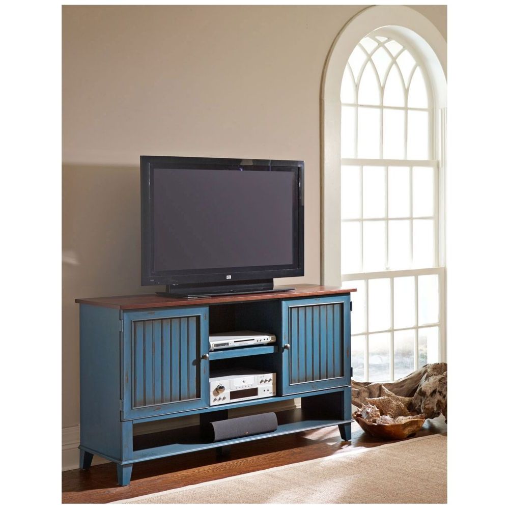 Ellington 60" Wide Vibrant Blue 2 Door Wood Deluxe Tv Intended For Bromley Blue Wide Tv Stands (Gallery 10 of 20)