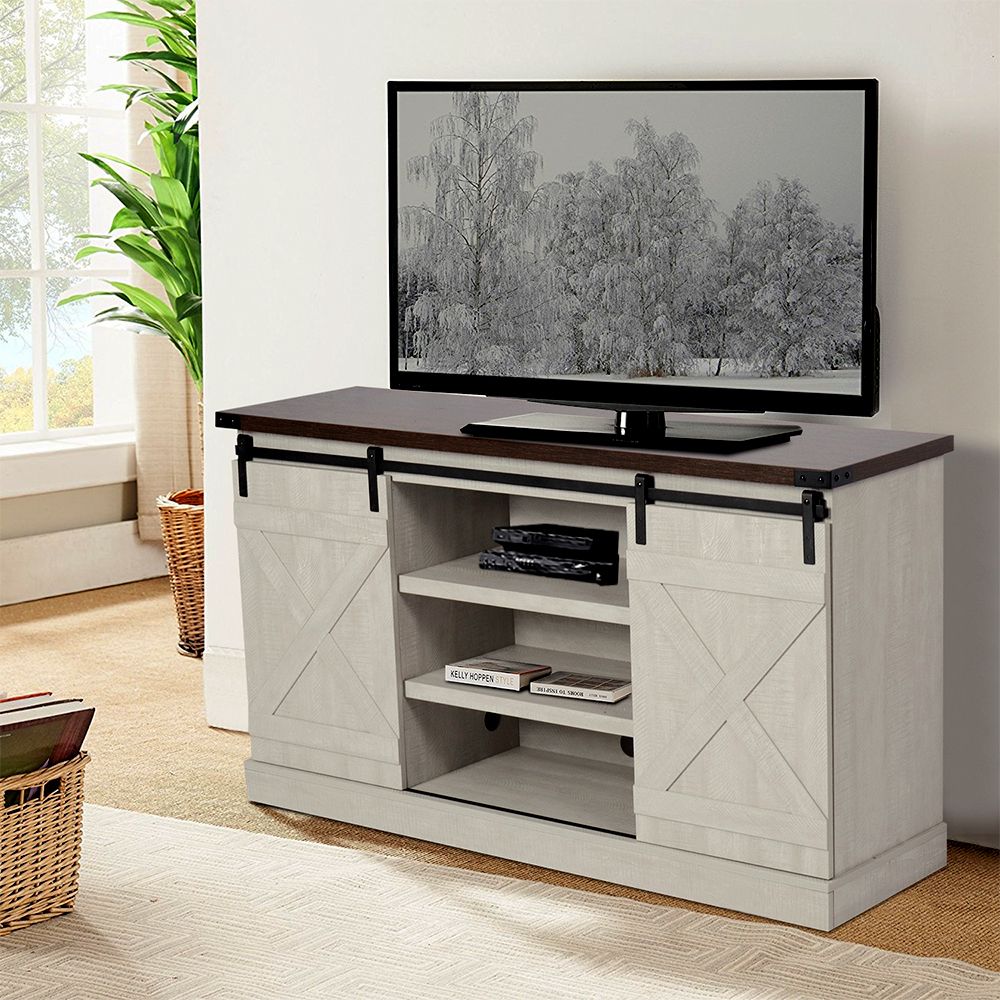 Farmhouse Universal Tv Stand For Tv's Up To 60" Flat Throughout Modern Black Universal Tabletop Tv Stands (Gallery 16 of 20)